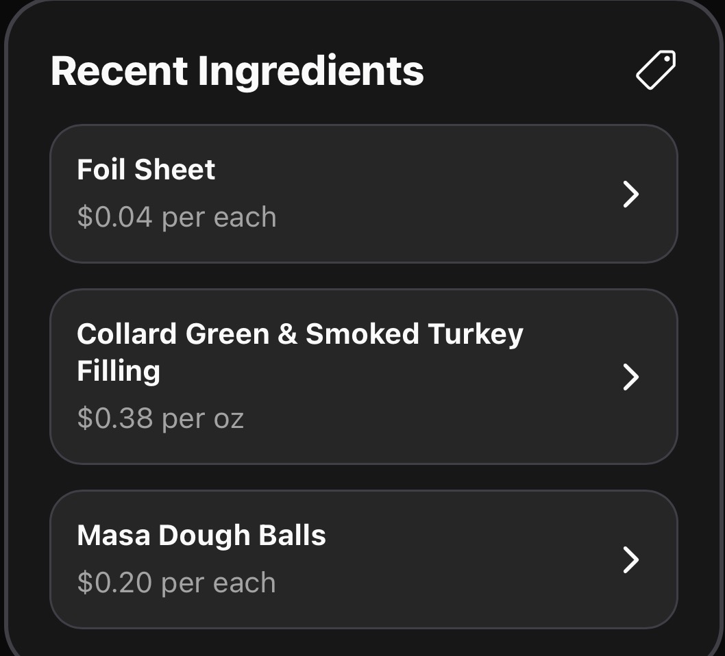 Ingredient Tracking — Ingredient Cost Breakdown