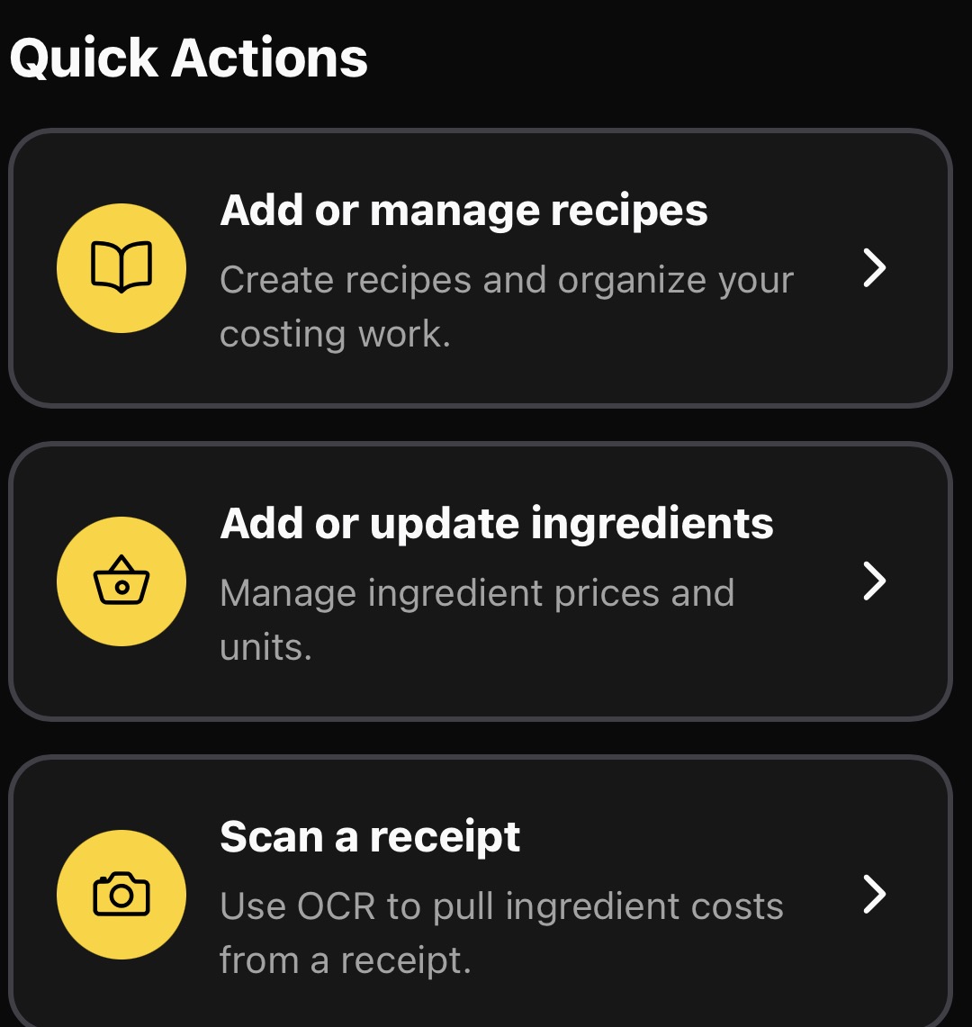 Quick Actions — Food Cost Variance Dashboard